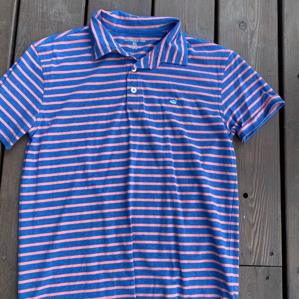 Southern Tide Red and Blue Collared Polo Shirt
